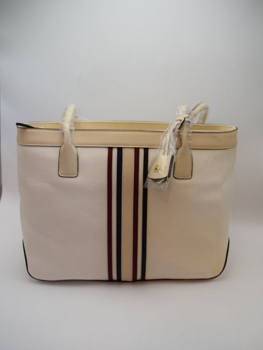 Etienne Aigner Retrosport Ivory Canvas Vegan Leather Trim Shoulder Bag-NEW